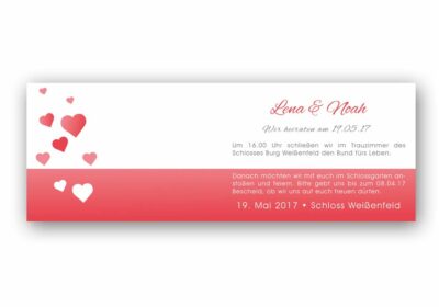 Hochzeitskarte, rosa-rot mit Herzen, 10er-Set, inkl. Umschläge