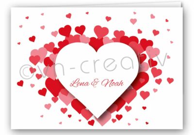 Hochzeitskarte, rosa-rot mit Herzen, 10er-Set, inkl. Umschläge