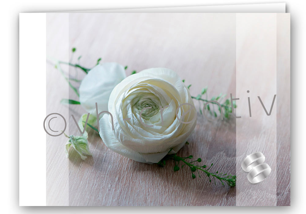 H-024 Hochzeitskarte, weiß mit Ranunkeln, 10er-Set, inkl. Umschläge